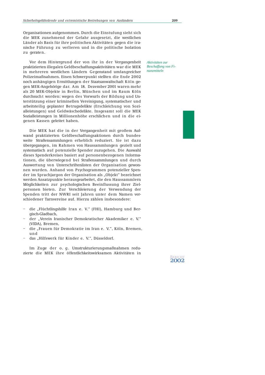 Seite 210 des Verfassungsschutzbericht 2002 Bund