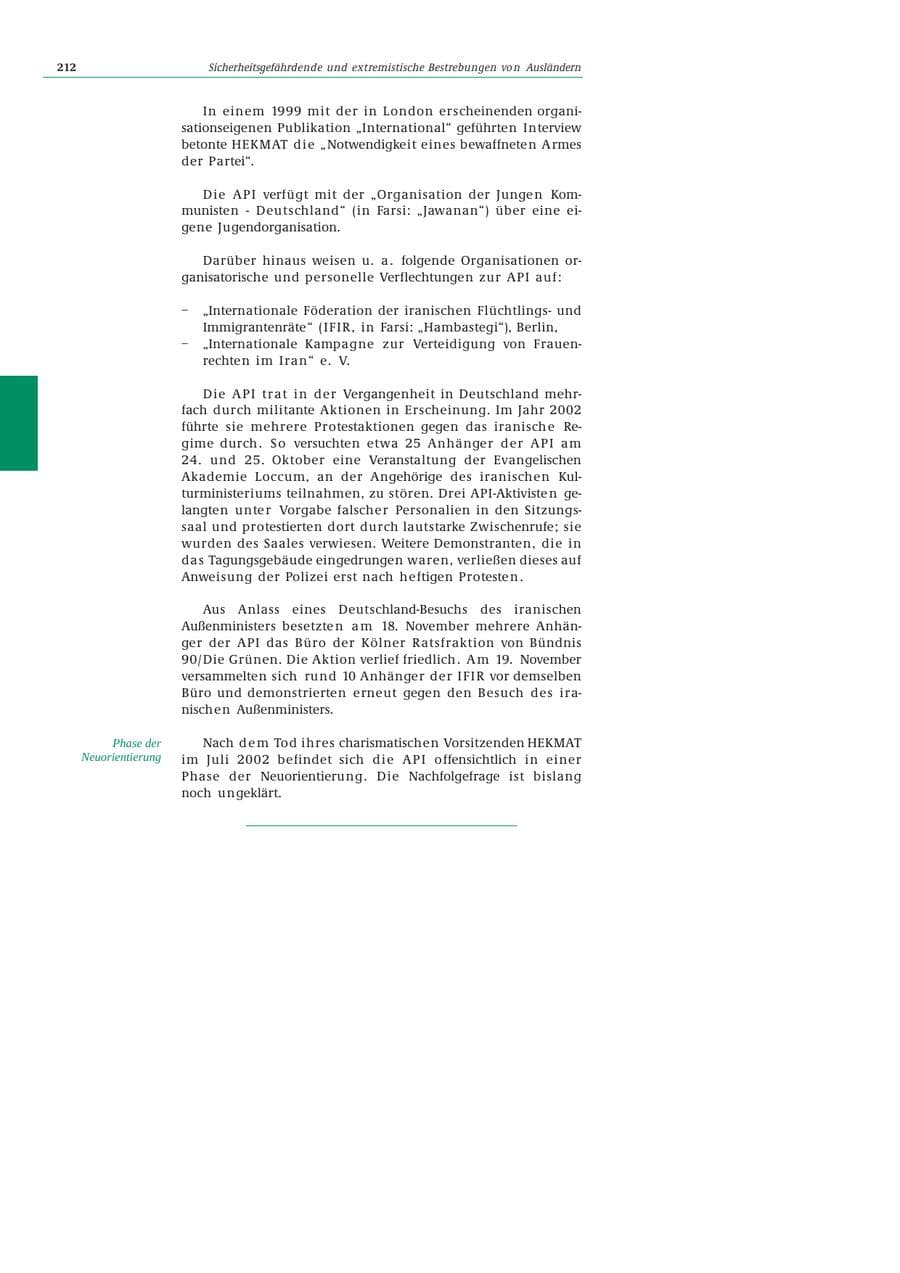Seite 213 des Verfassungsschutzbericht 2002 Bund