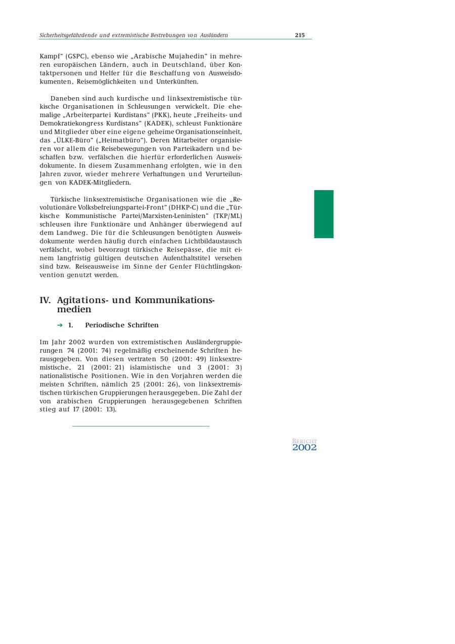 Seite 216 des Verfassungsschutzbericht 2002 Bund