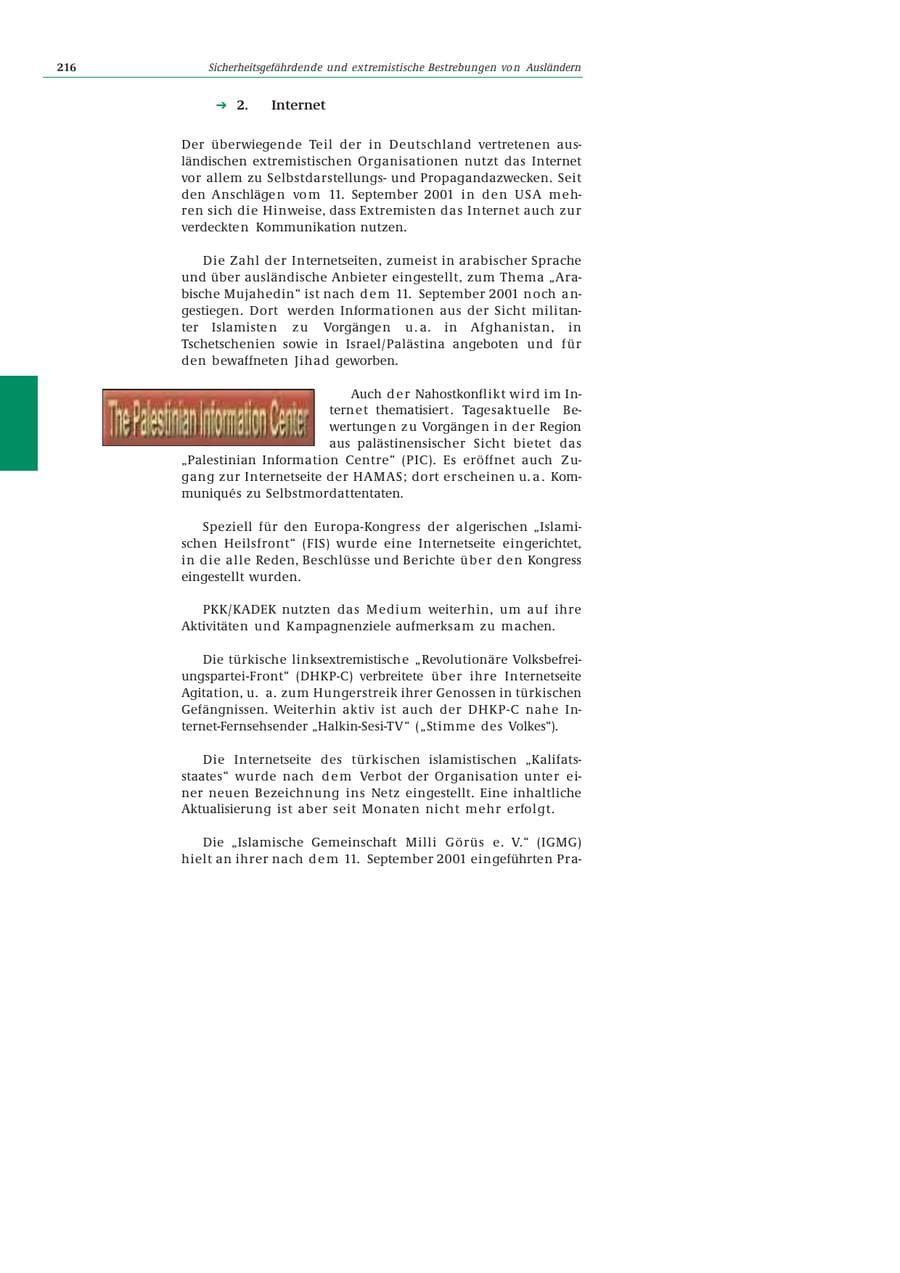 Seite 217 des Verfassungsschutzbericht 2002 Bund