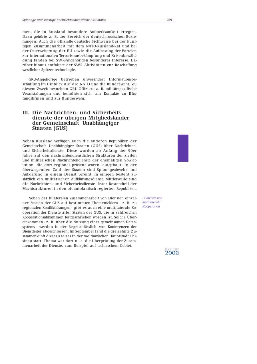 Seite 230 des Verfassungsschutzbericht 2002 Bund