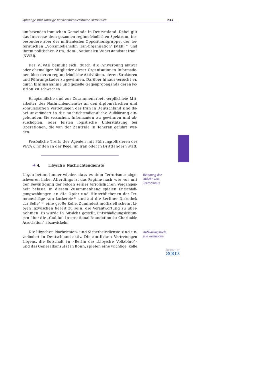 Seite 234 des Verfassungsschutzbericht 2002 Bund