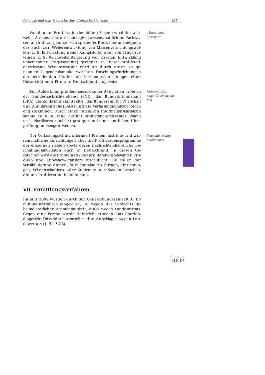 Seite 238 des Verfassungsschutzbericht 2002 Bund