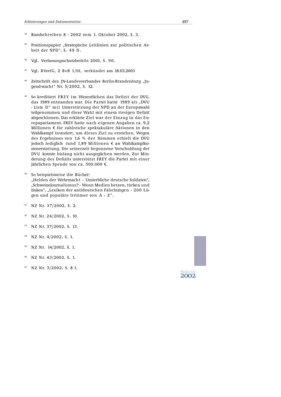 Seite 258 des Verfassungsschutzbericht 2002 Bund