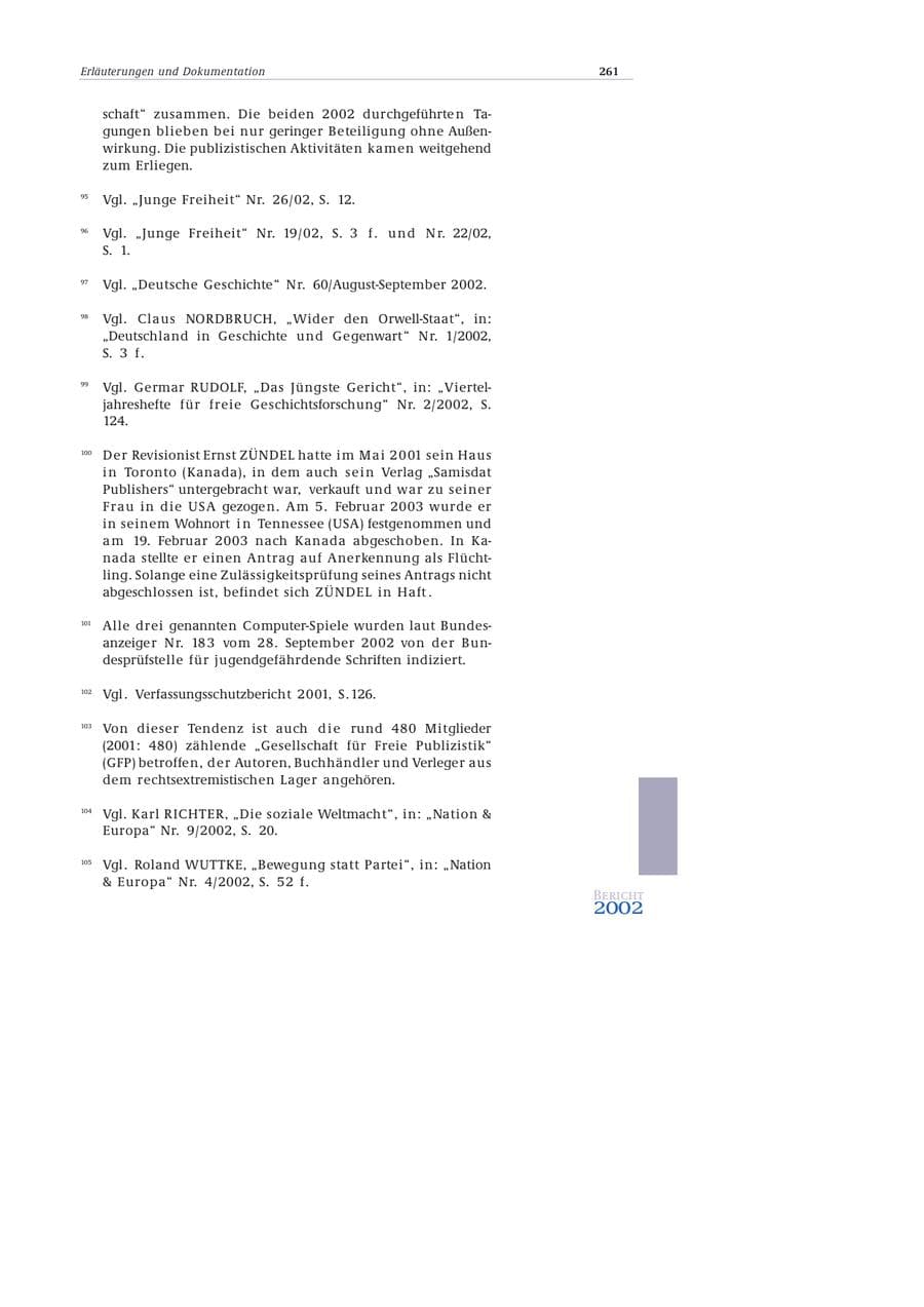 Seite 262 des Verfassungsschutzbericht 2002 Bund
