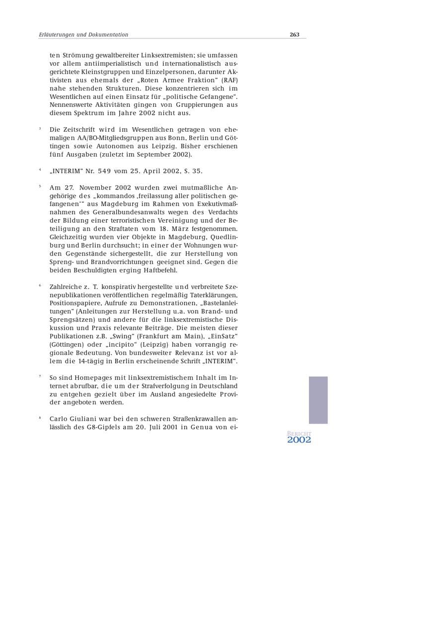 Seite 264 des Verfassungsschutzbericht 2002 Bund
