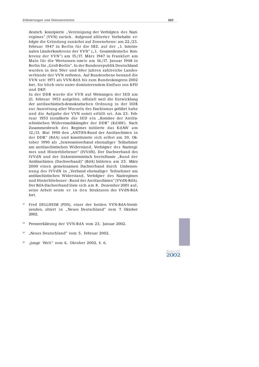 Seite 266 des Verfassungsschutzbericht 2002 Bund