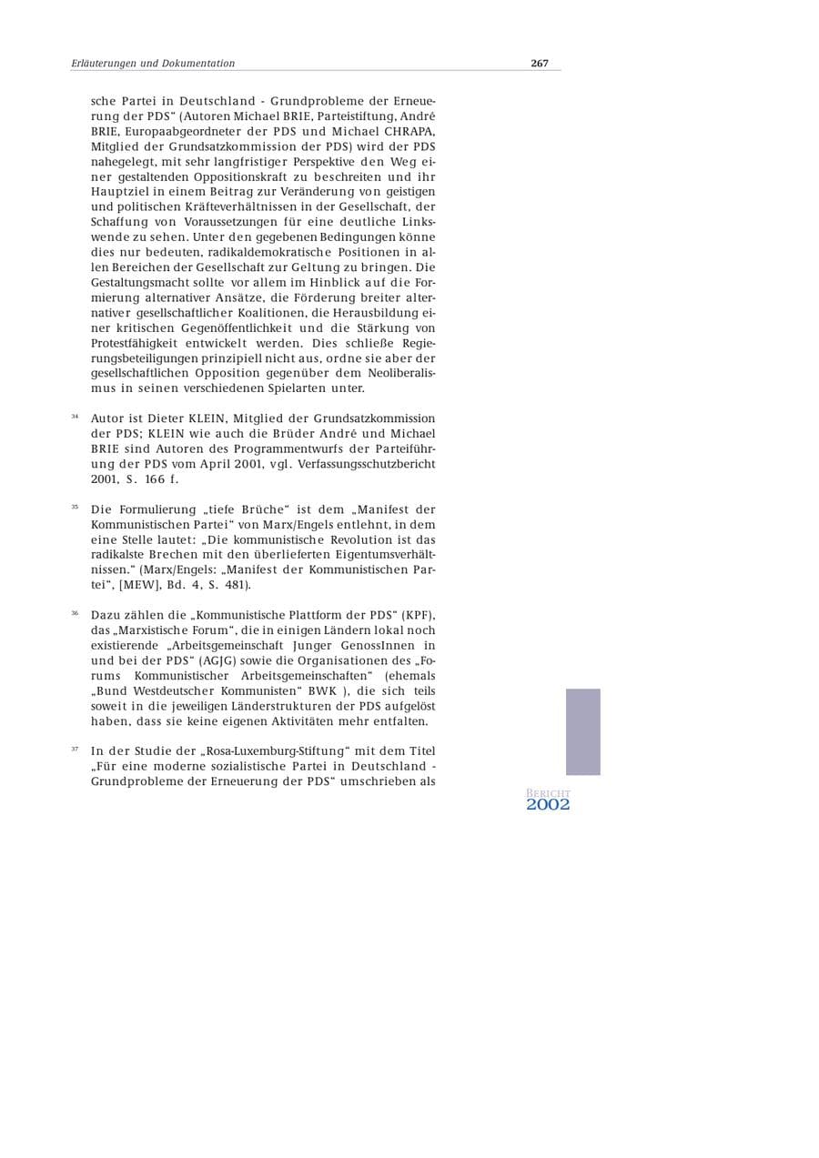 Seite 268 des Verfassungsschutzbericht 2002 Bund
