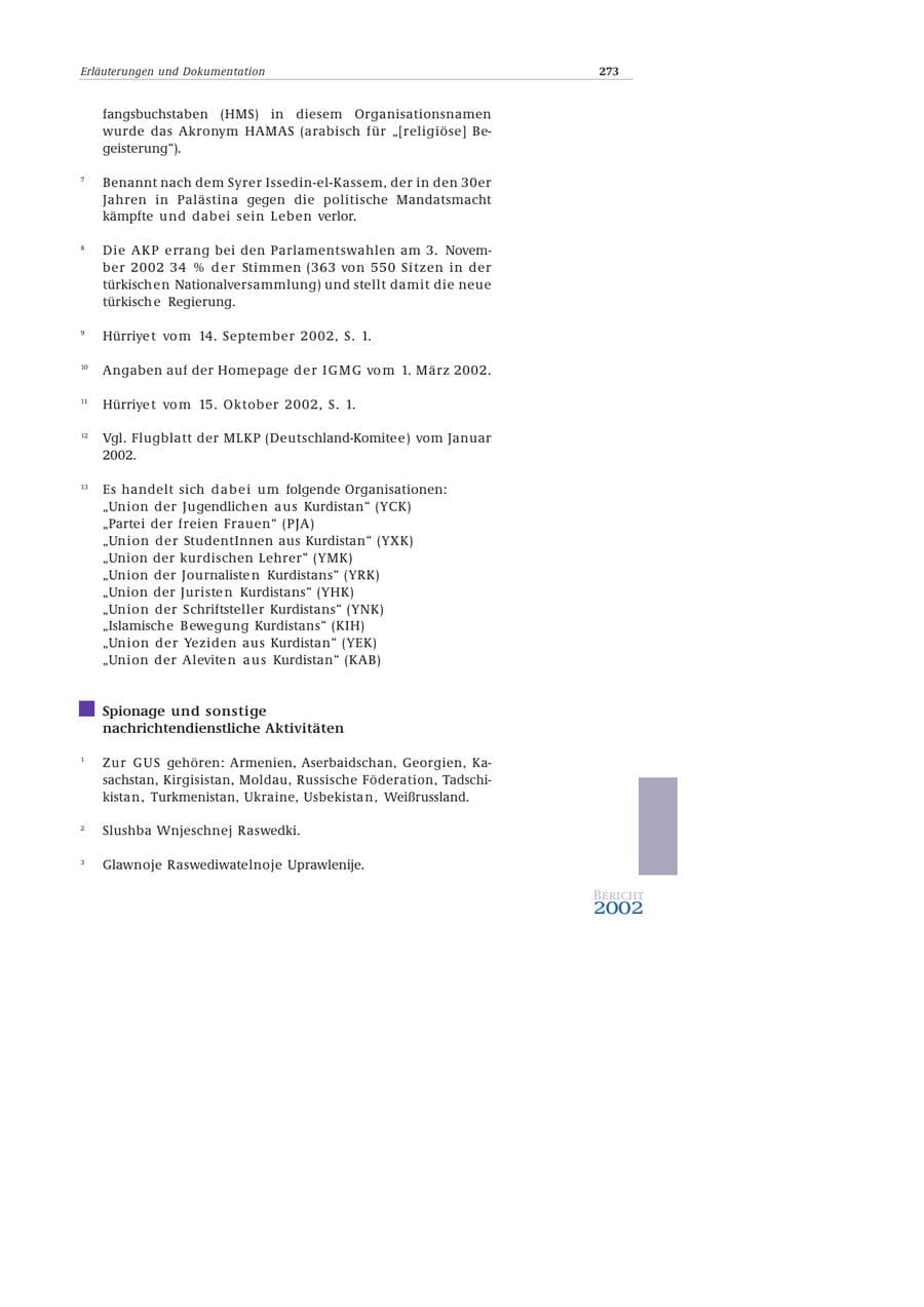 Seite 274 des Verfassungsschutzbericht 2002 Bund