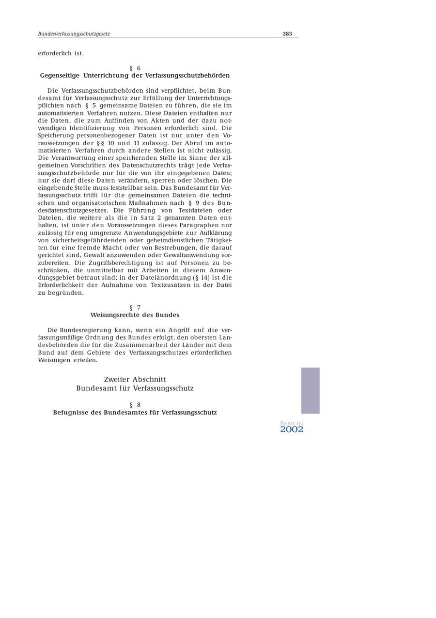 Seite 284 des Verfassungsschutzbericht 2002 Bund