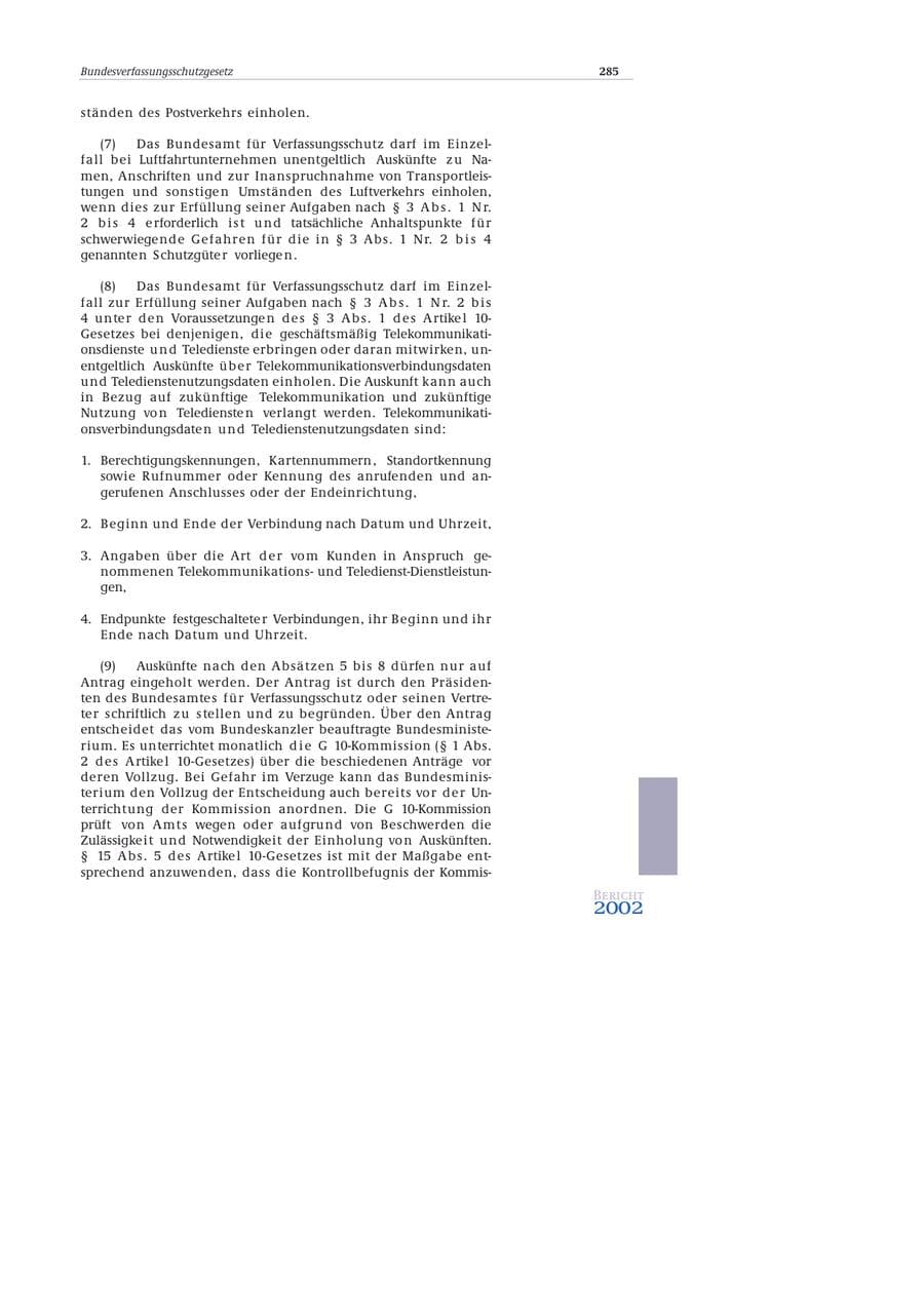 Seite 286 des Verfassungsschutzbericht 2002 Bund
