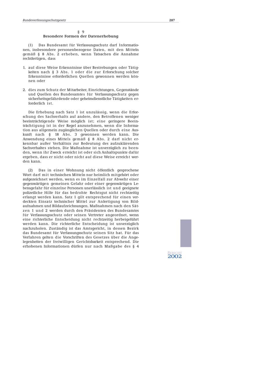 Seite 288 des Verfassungsschutzbericht 2002 Bund