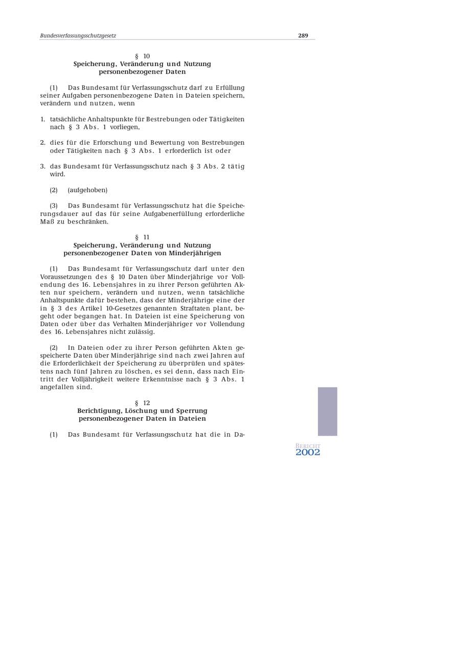 Seite 290 des Verfassungsschutzbericht 2002 Bund