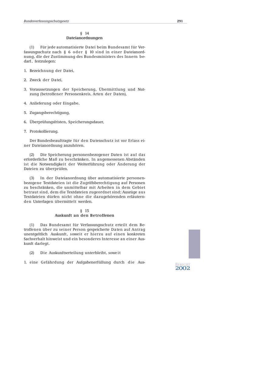 Seite 292 des Verfassungsschutzbericht 2002 Bund