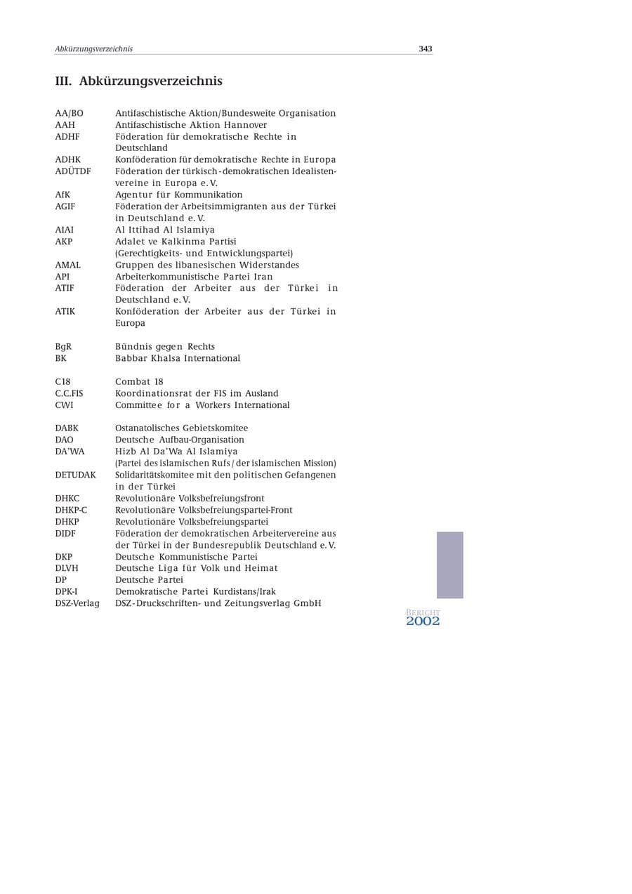 Seite 344 des Verfassungsschutzbericht 2002 Bund