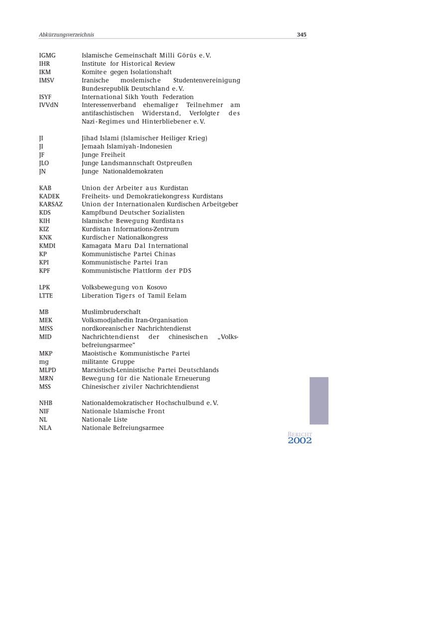 Seite 346 des Verfassungsschutzbericht 2002 Bund