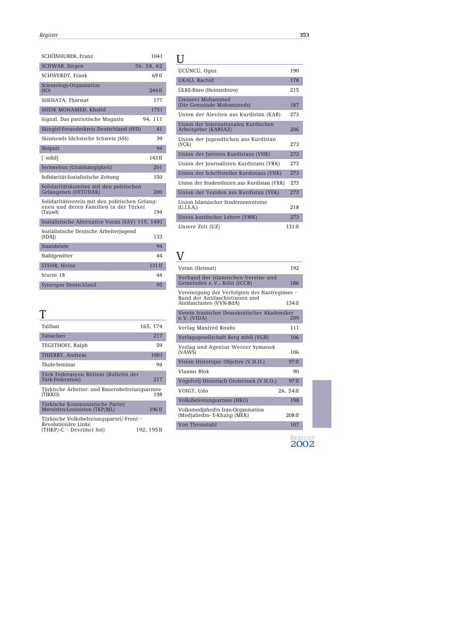 Seite 354 des Verfassungsschutzbericht 2002 Bund