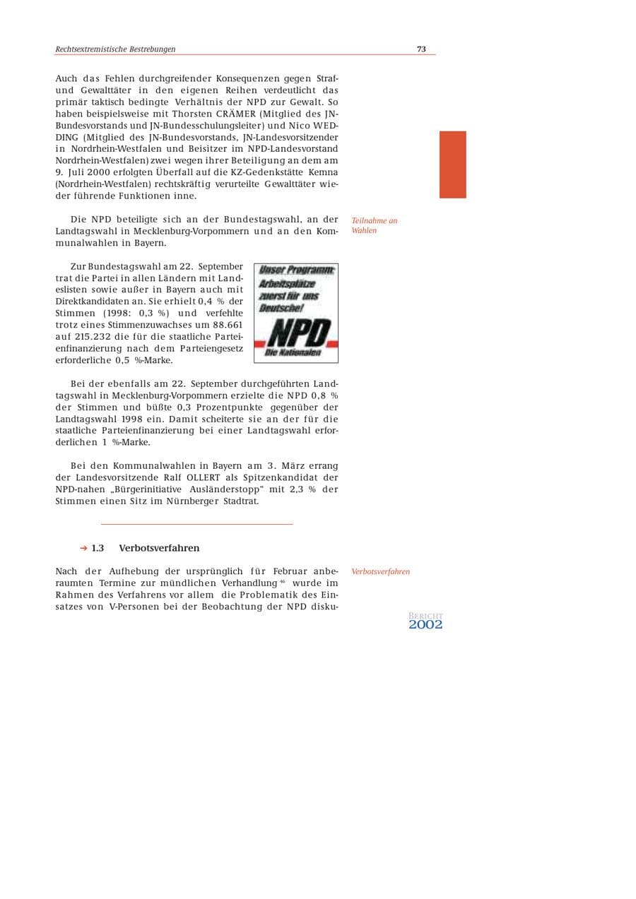 Seite 74 des Verfassungsschutzbericht 2002 Bund