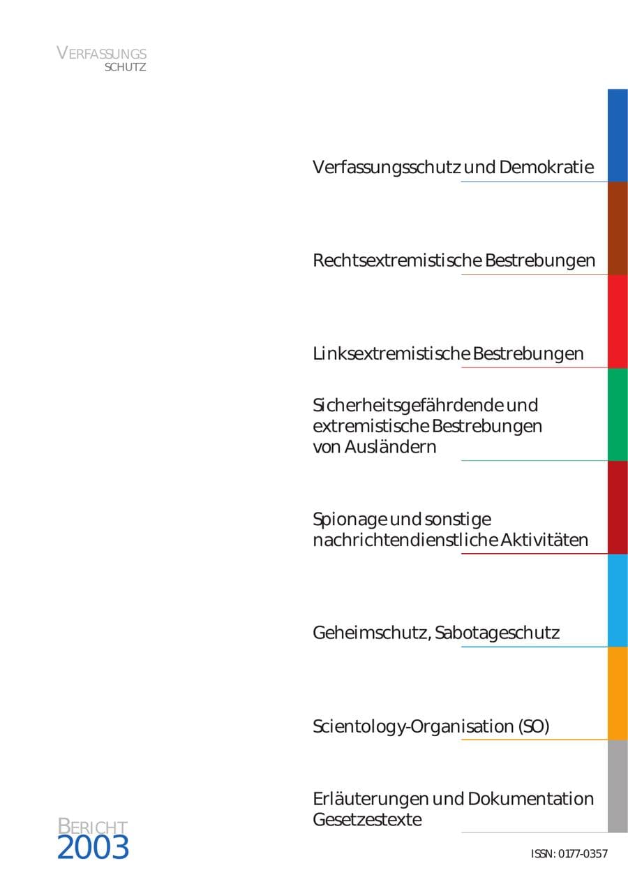 Seite 2 des Verfassungsschutzbericht 2003 Bund