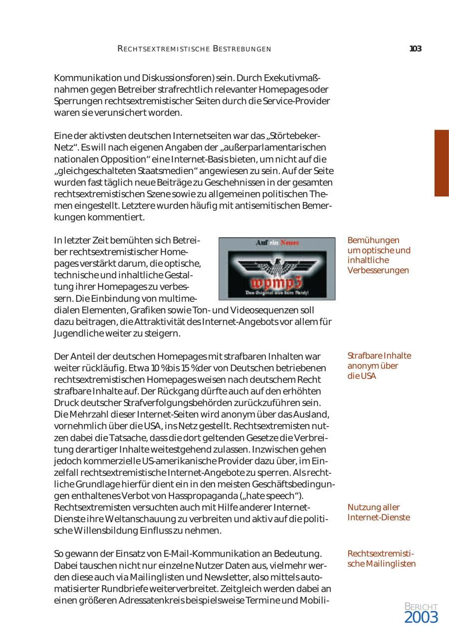 Seite 104 des Verfassungsschutzbericht 2003 Bund