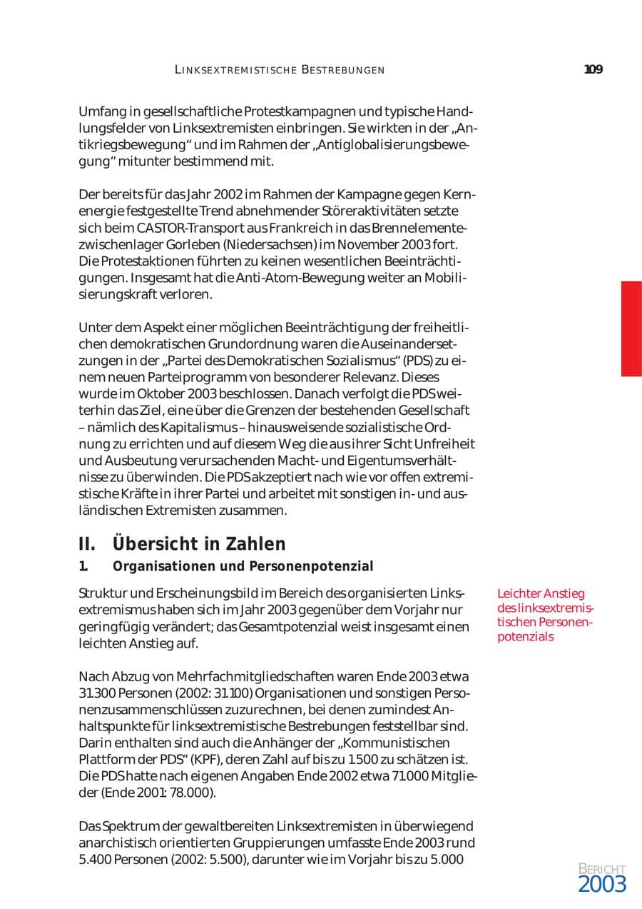 Seite 110 des Verfassungsschutzbericht 2003 Bund