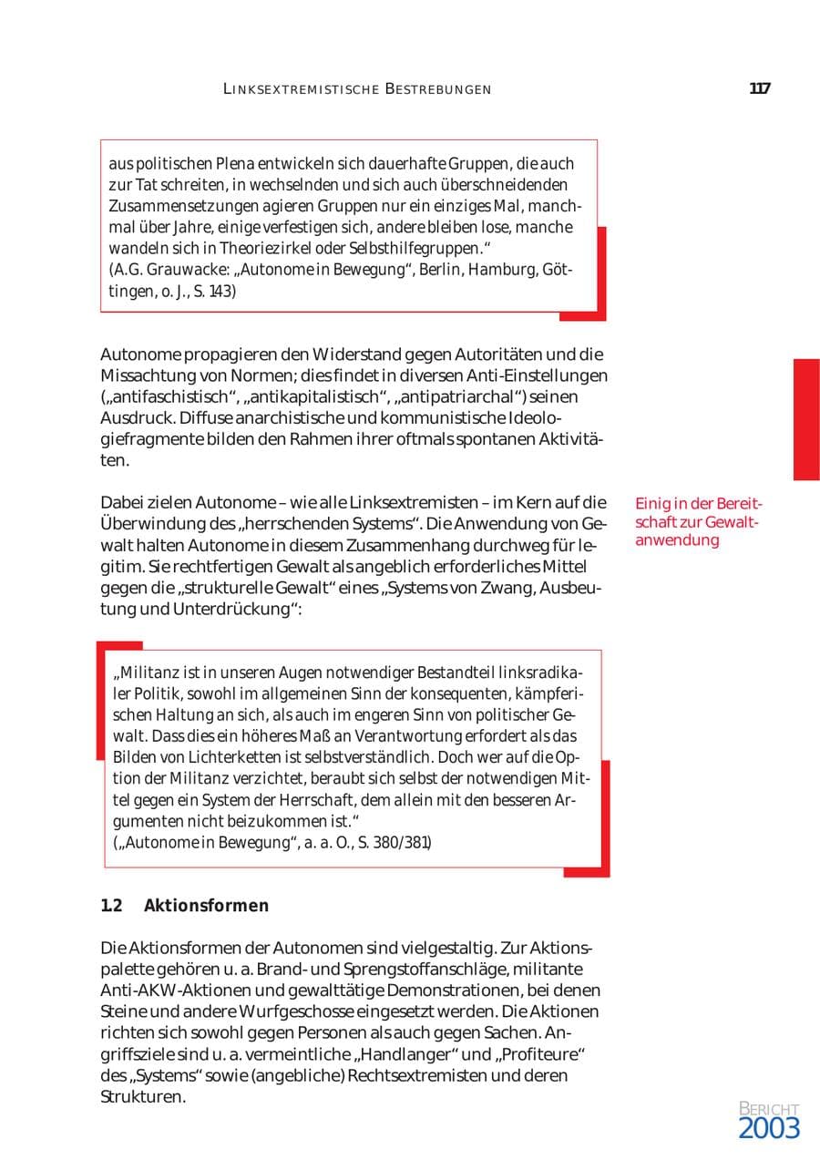Seite 118 des Verfassungsschutzbericht 2003 Bund