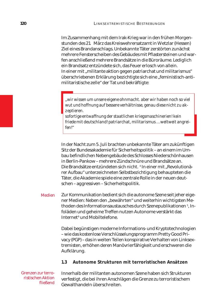 Seite 121 des Verfassungsschutzbericht 2003 Bund