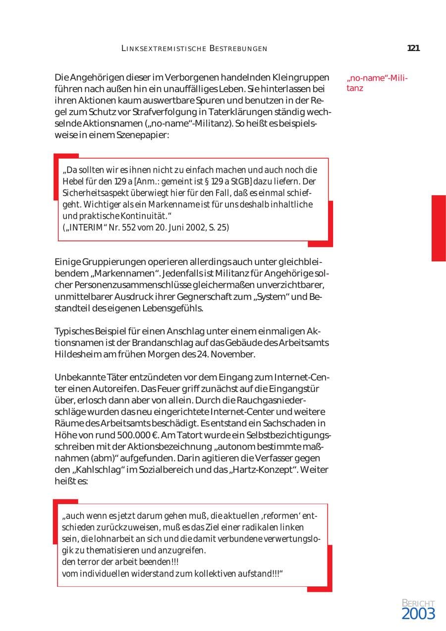 Seite 122 des Verfassungsschutzbericht 2003 Bund