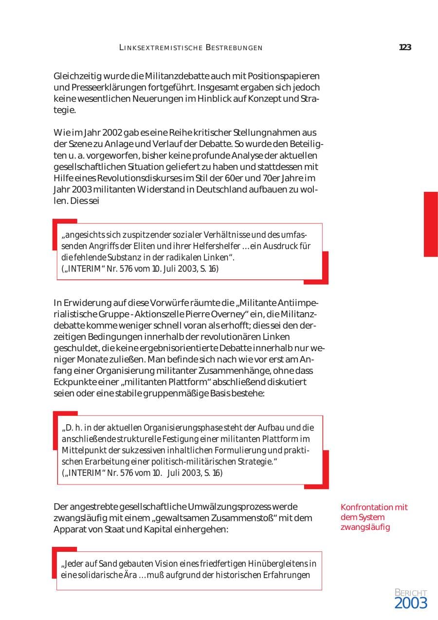 Seite 124 des Verfassungsschutzbericht 2003 Bund