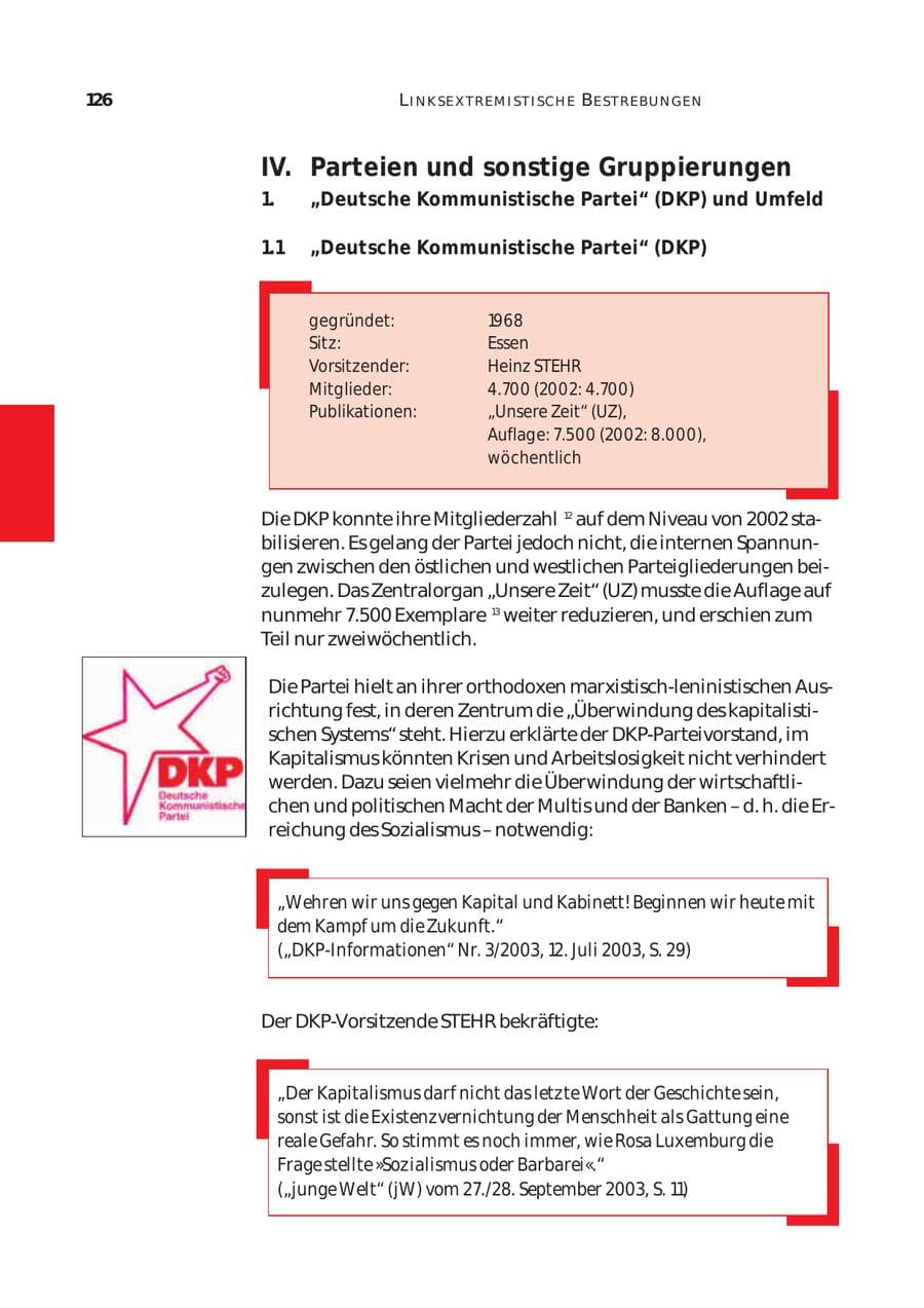 Seite 127 des Verfassungsschutzbericht 2003 Bund