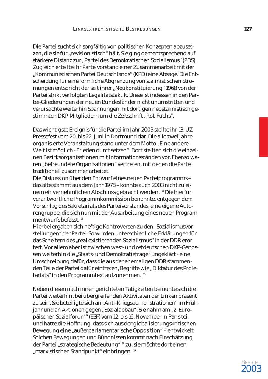 Seite 128 des Verfassungsschutzbericht 2003 Bund