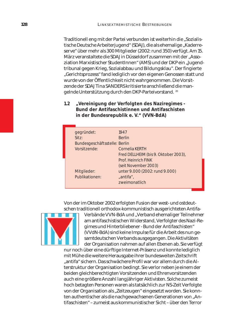 Seite 129 des Verfassungsschutzbericht 2003 Bund