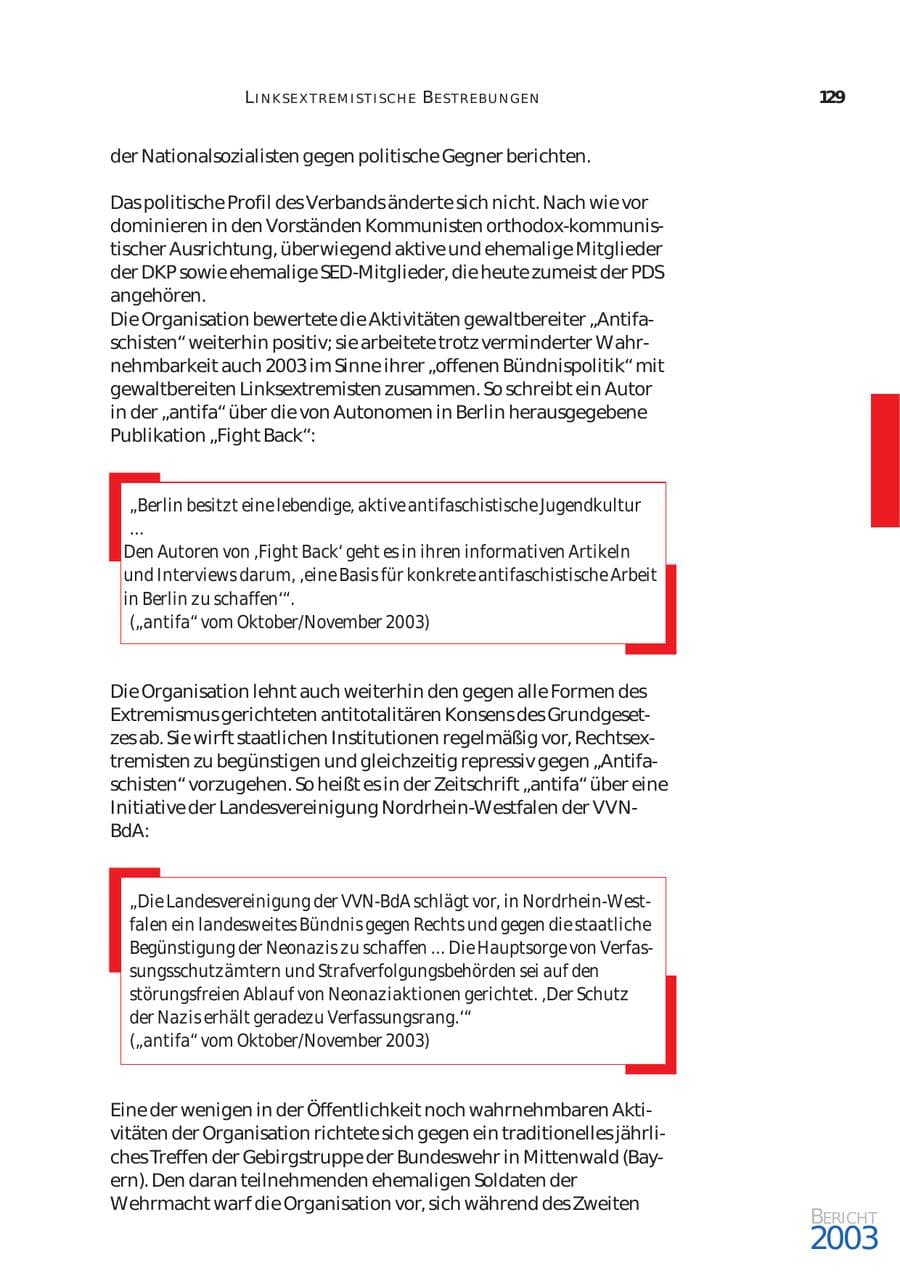 Seite 130 des Verfassungsschutzbericht 2003 Bund