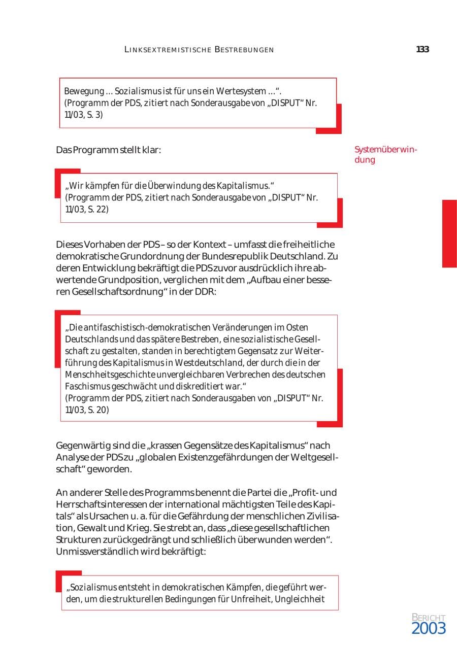 Seite 134 des Verfassungsschutzbericht 2003 Bund