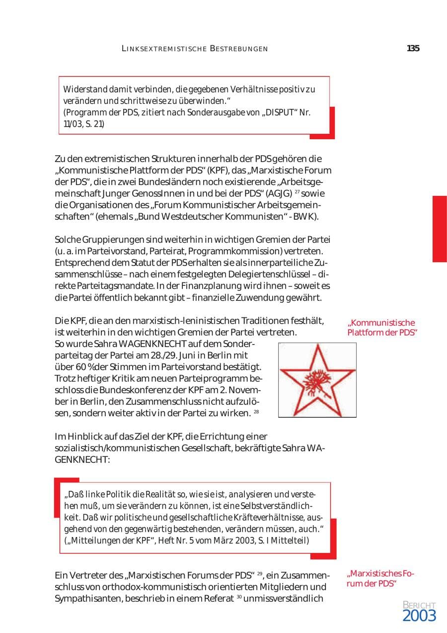 Seite 136 des Verfassungsschutzbericht 2003 Bund