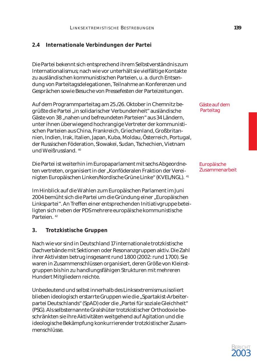 Seite 140 des Verfassungsschutzbericht 2003 Bund
