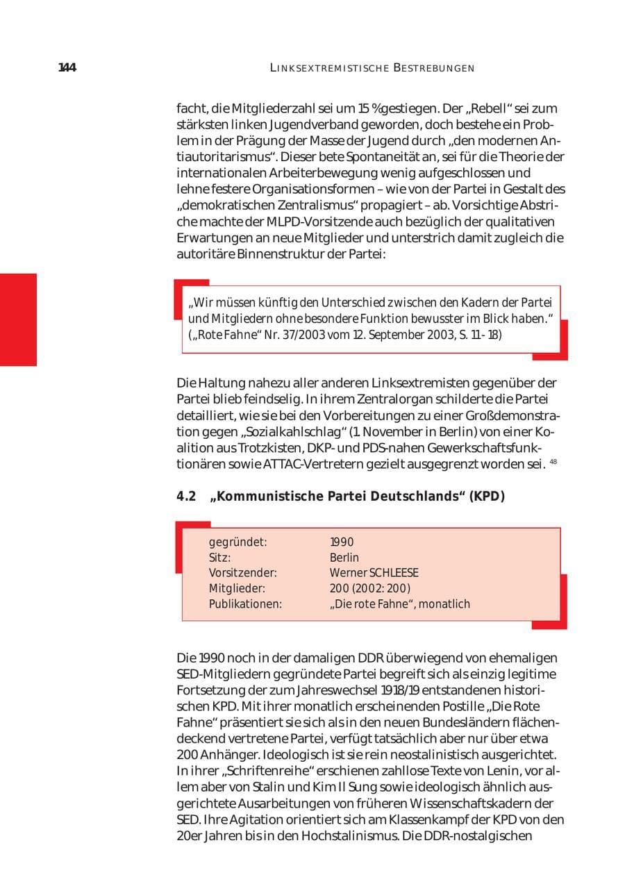 Seite 145 des Verfassungsschutzbericht 2003 Bund