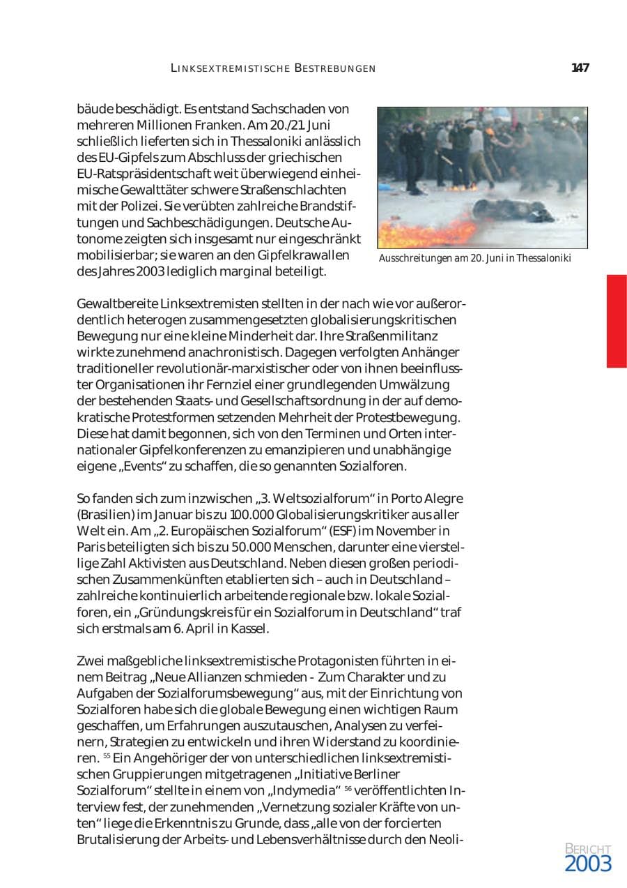 Seite 148 des Verfassungsschutzbericht 2003 Bund