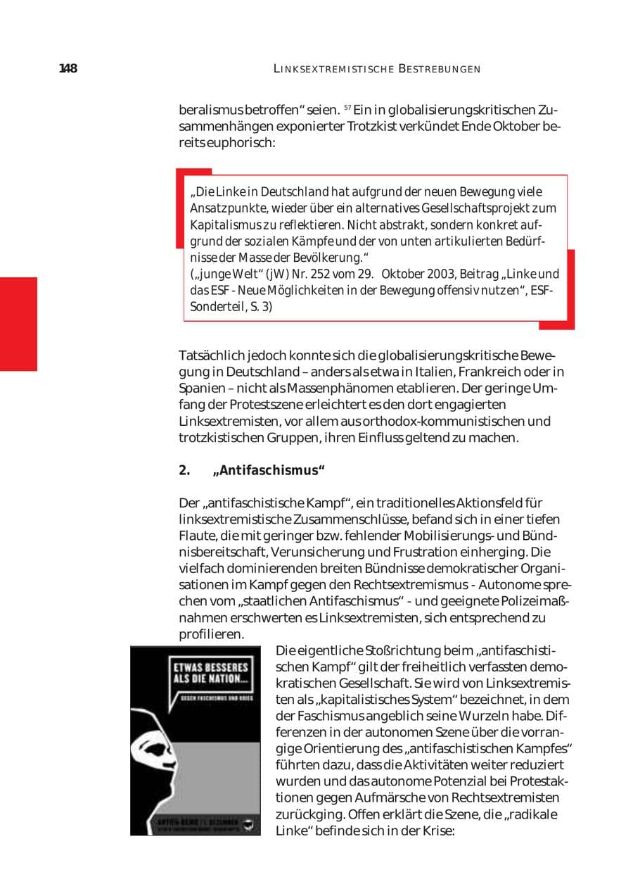 Seite 149 des Verfassungsschutzbericht 2003 Bund