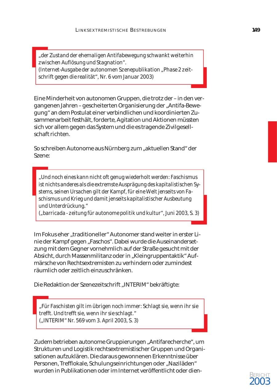 Seite 150 des Verfassungsschutzbericht 2003 Bund