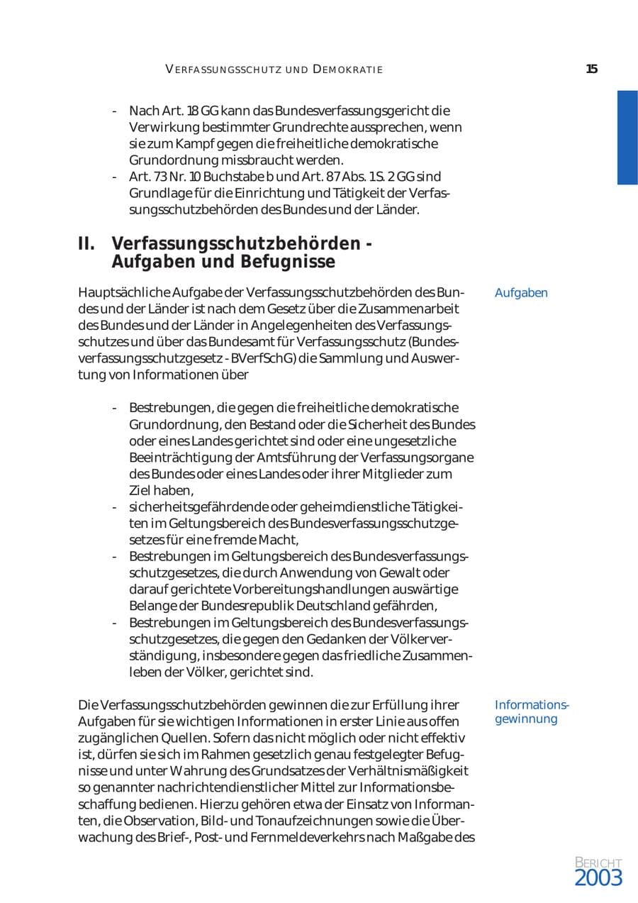 Seite 16 des Verfassungsschutzbericht 2003 Bund