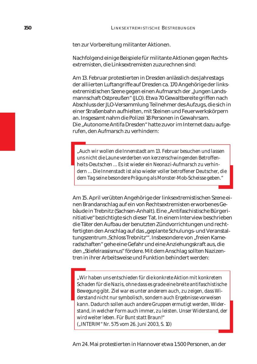 Seite 151 des Verfassungsschutzbericht 2003 Bund