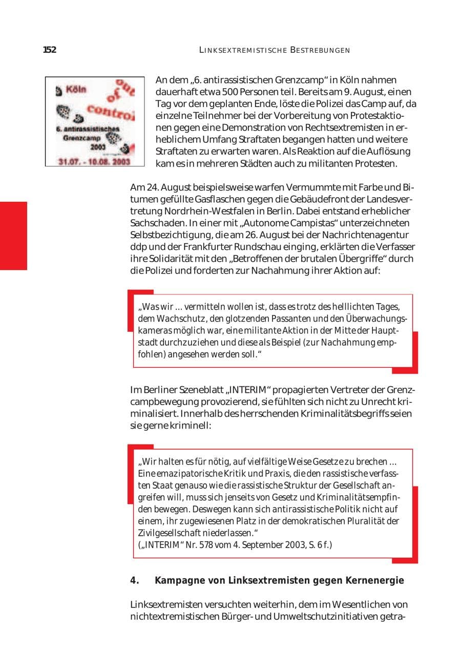 Seite 153 des Verfassungsschutzbericht 2003 Bund
