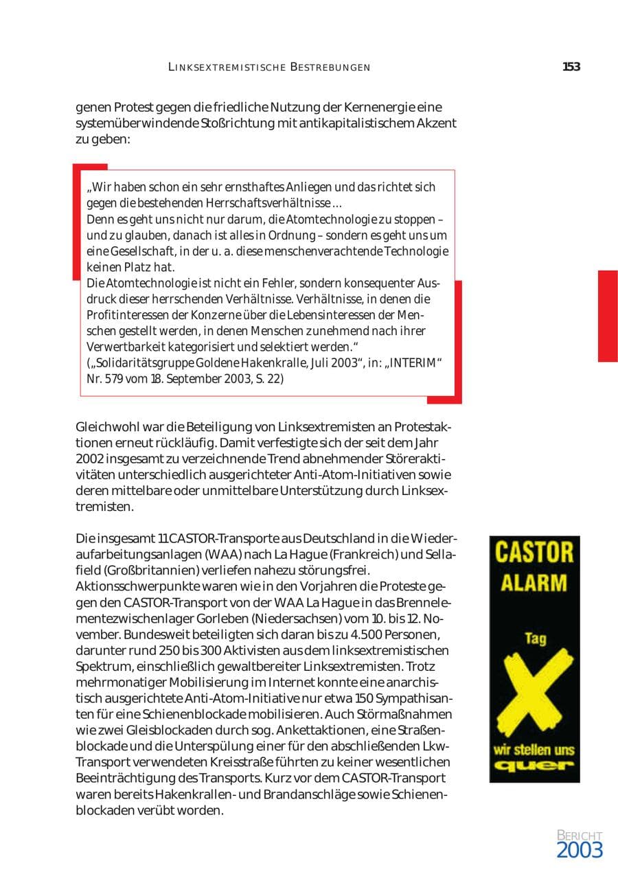Seite 154 des Verfassungsschutzbericht 2003 Bund