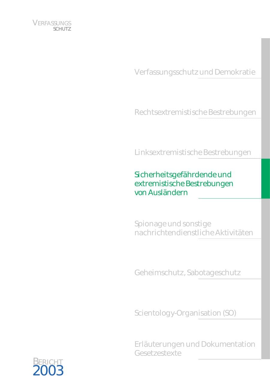 Seite 158 des Verfassungsschutzbericht 2003 Bund