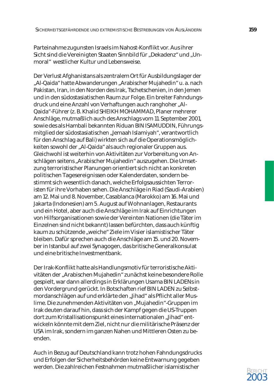 Seite 160 des Verfassungsschutzbericht 2003 Bund
