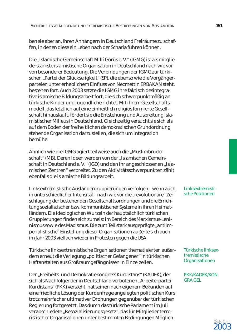 Seite 162 des Verfassungsschutzbericht 2003 Bund