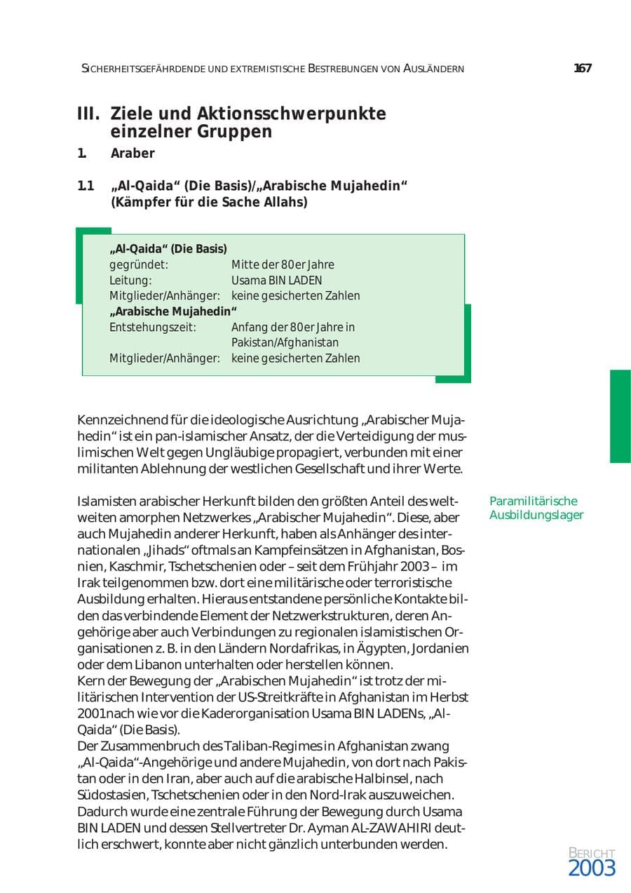 Seite 168 des Verfassungsschutzbericht 2003 Bund