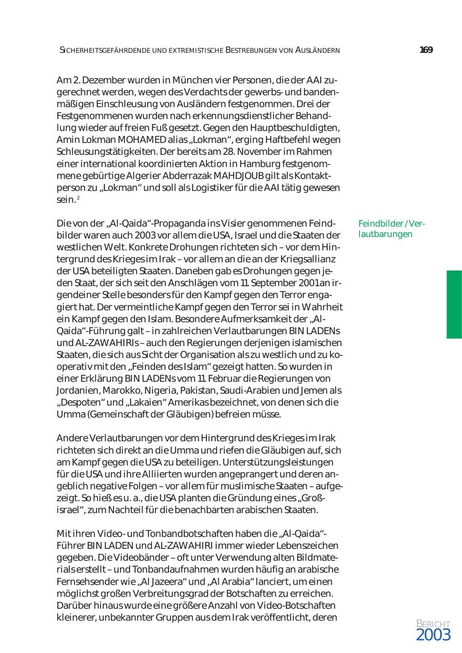 Seite 170 des Verfassungsschutzbericht 2003 Bund