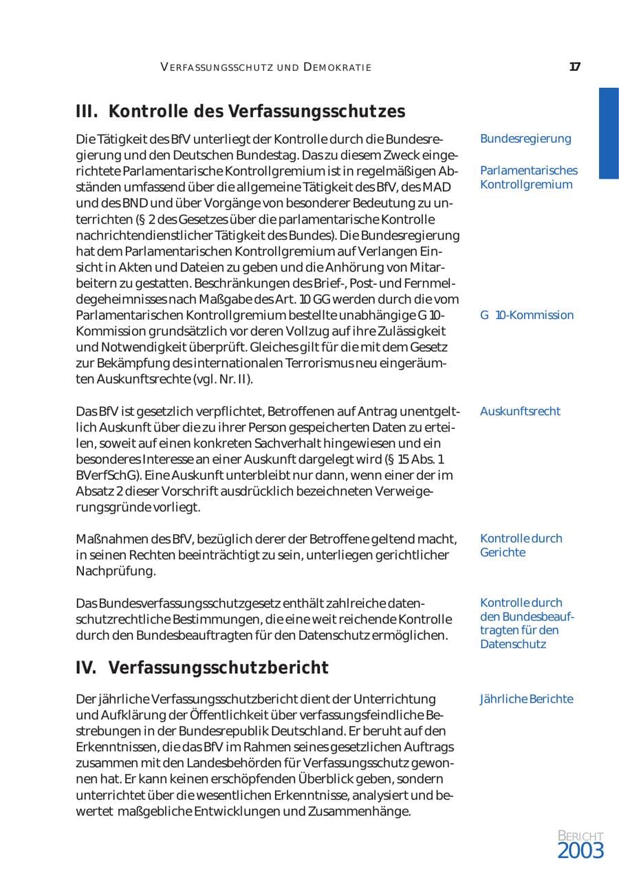 Seite 18 des Verfassungsschutzbericht 2003 Bund